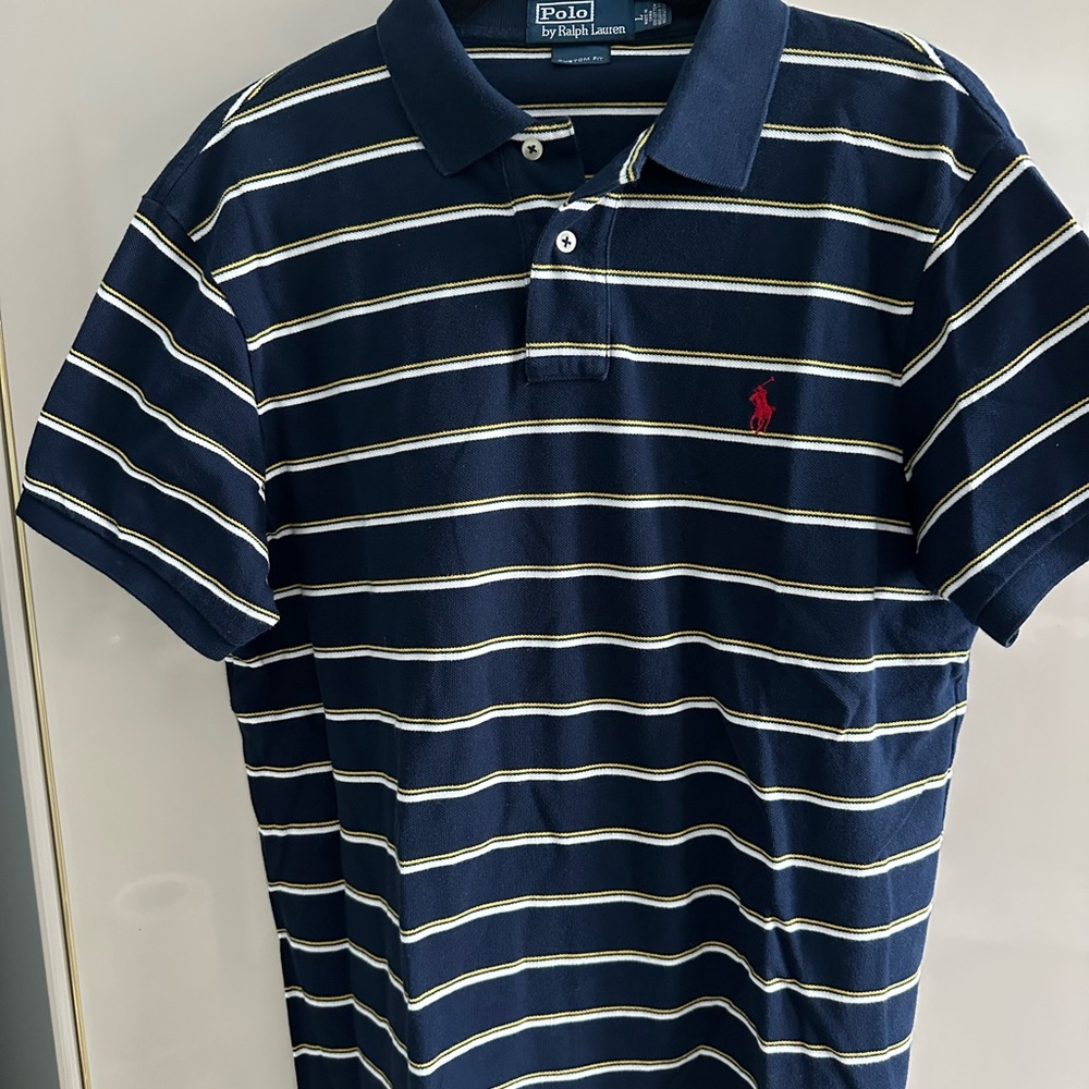 Ralph Lauren Men's Navy and White Striped Polo